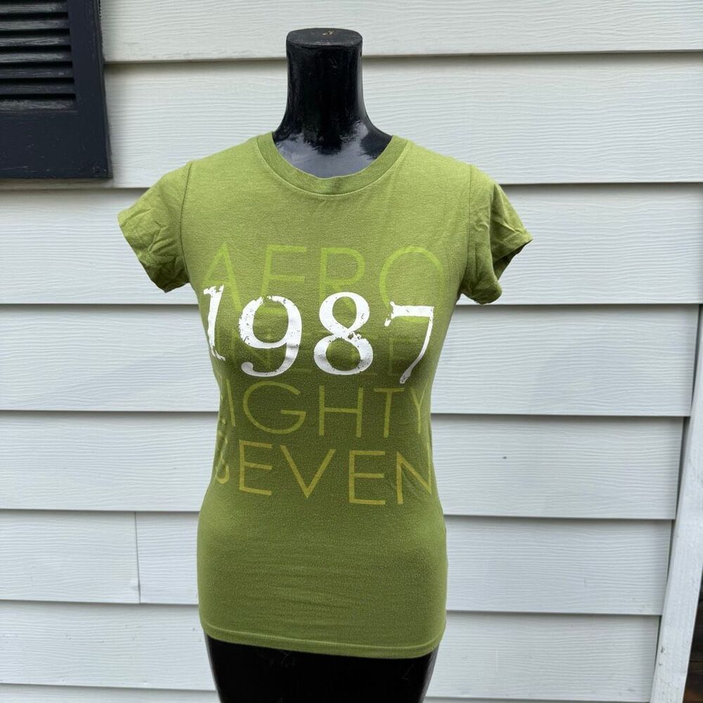 Y2K Aeropostale 1987 Graphic Baby Tee Olive Green Fitted Top Shirt